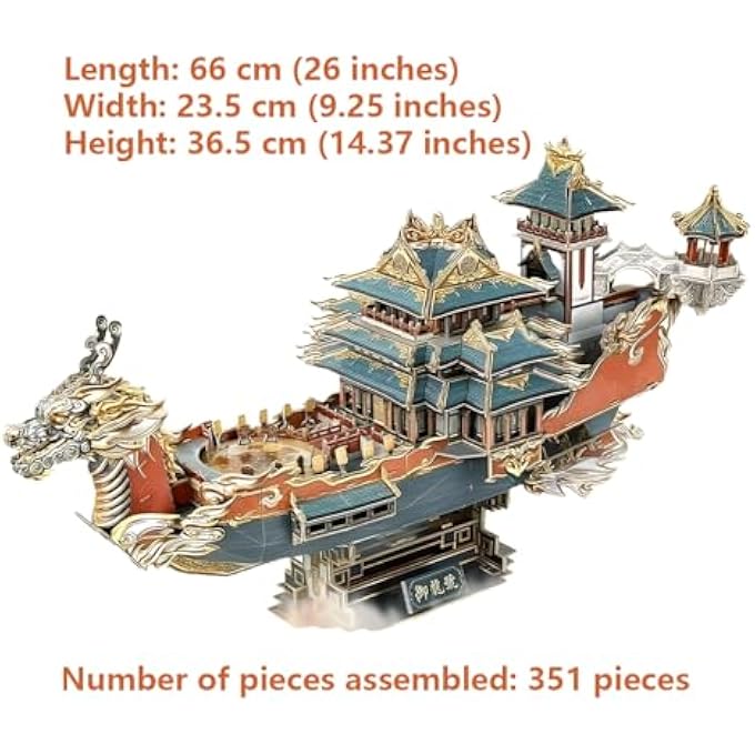 CHINESE DRAGON BOAT PUZZLE, 3D PUZZLE MODELS, HANDMADE 3D PUZZLE TOYS, GIFTS FOR CHILDREN AND ADULTS OVER 8 YEARS, 351 PIECES - Image 2